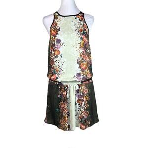 Bershka Hipster Dress Womens Size M Floral Black Rust Silky Satiny Bohemian
